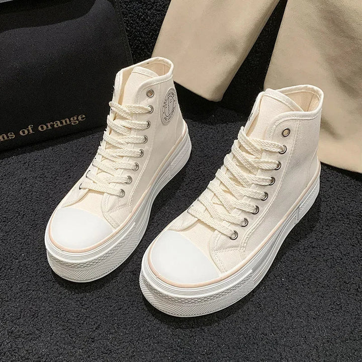 Cutiepie Canvas Sneakers – Colourful High-Tops with Thick Sole-Cream-4.5 (22.5cm)-State of Style
