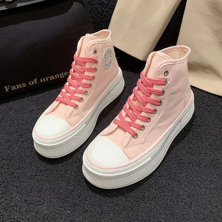 Cutiepie Canvas Sneakers – Colourful High-Tops with Thick Sole-Pink-4.5 (22.5cm)-State of Style