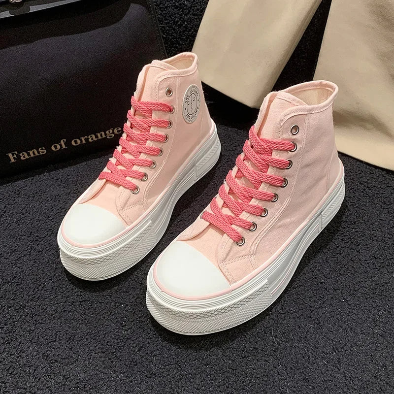 Cutiepie Canvas Sneakers – Colourful High-Tops with Thick Sole-Pink-4.5 (22.5cm)-State of Style
