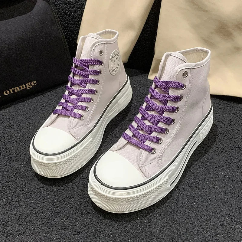 Cutiepie Canvas Sneakers – Colourful High-Tops with Thick Sole-Purple-4.5 (22.5cm)-State of Style