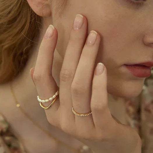 Double-Layered Gold Ring with Freshwater Pearl - Ivy