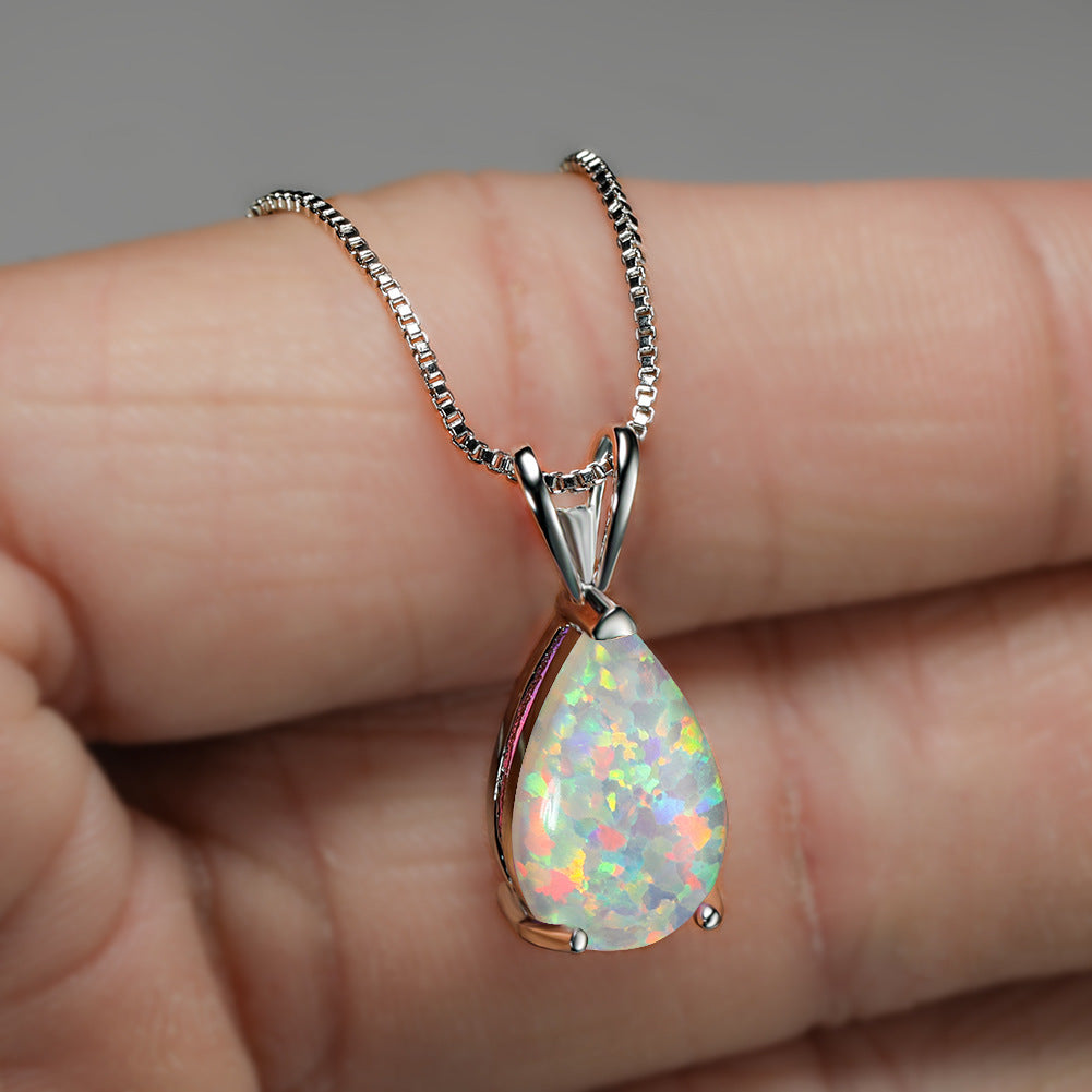 Minimalist Teardrop Opal Pendant Necklace - Selina