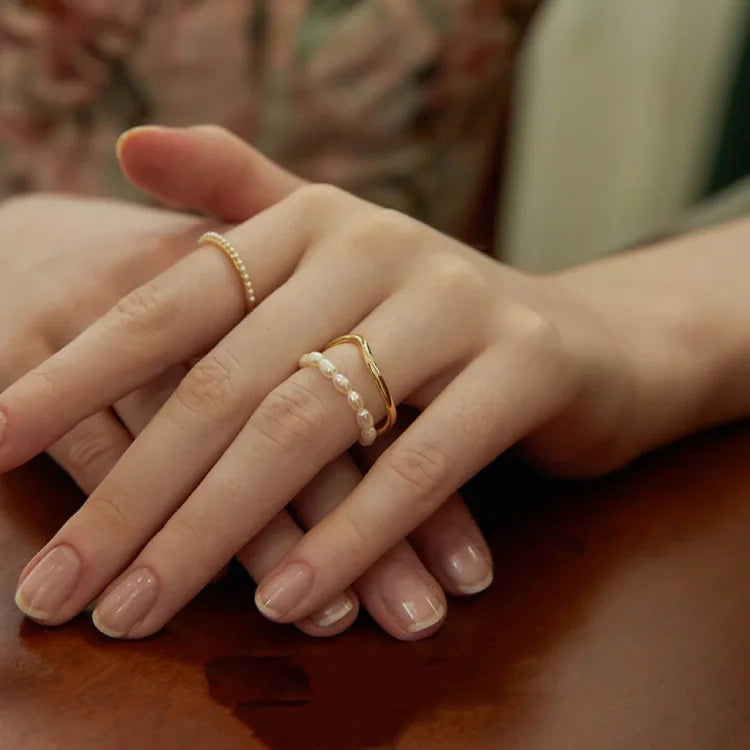 Double-Layered Gold Ring with Freshwater Pearl - Ivy