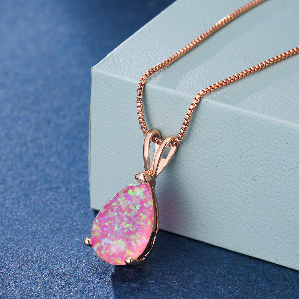 Minimalist Teardrop Opal Pendant Necklace - Selina