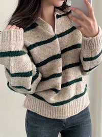 Knitted Women's Sweater with V-Neck - Sofie