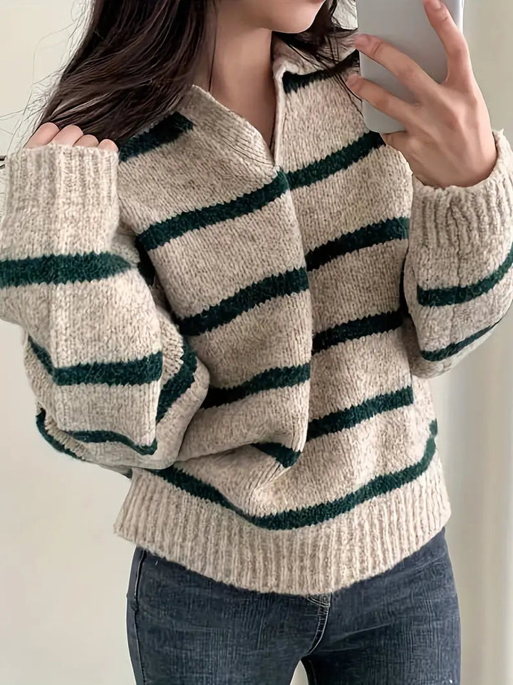 Knitted Women's Sweater with V-Neck - Sofie