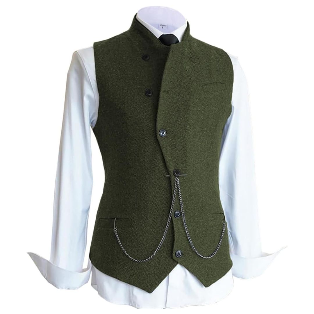Daniel Traditional Vest – Wool Tweed Waistcoat with Tailored Fit-Army Green-State of Style
