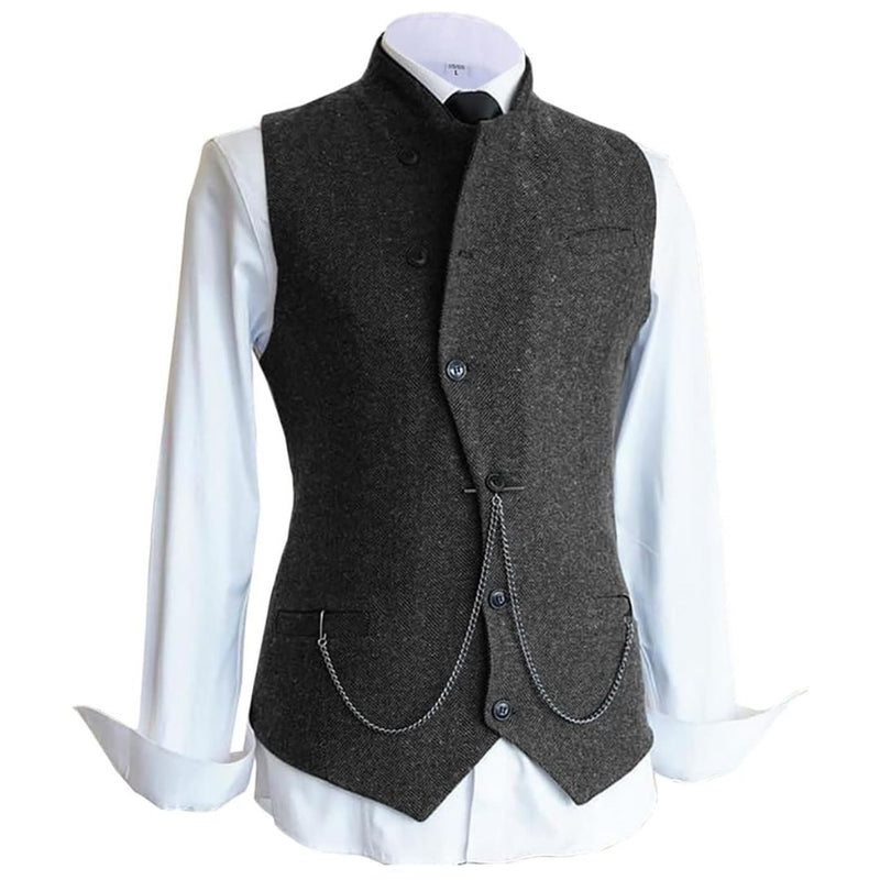 Daniel Traditional Vest – Wool Tweed Waistcoat with Tailored Fit-Black-State of Style