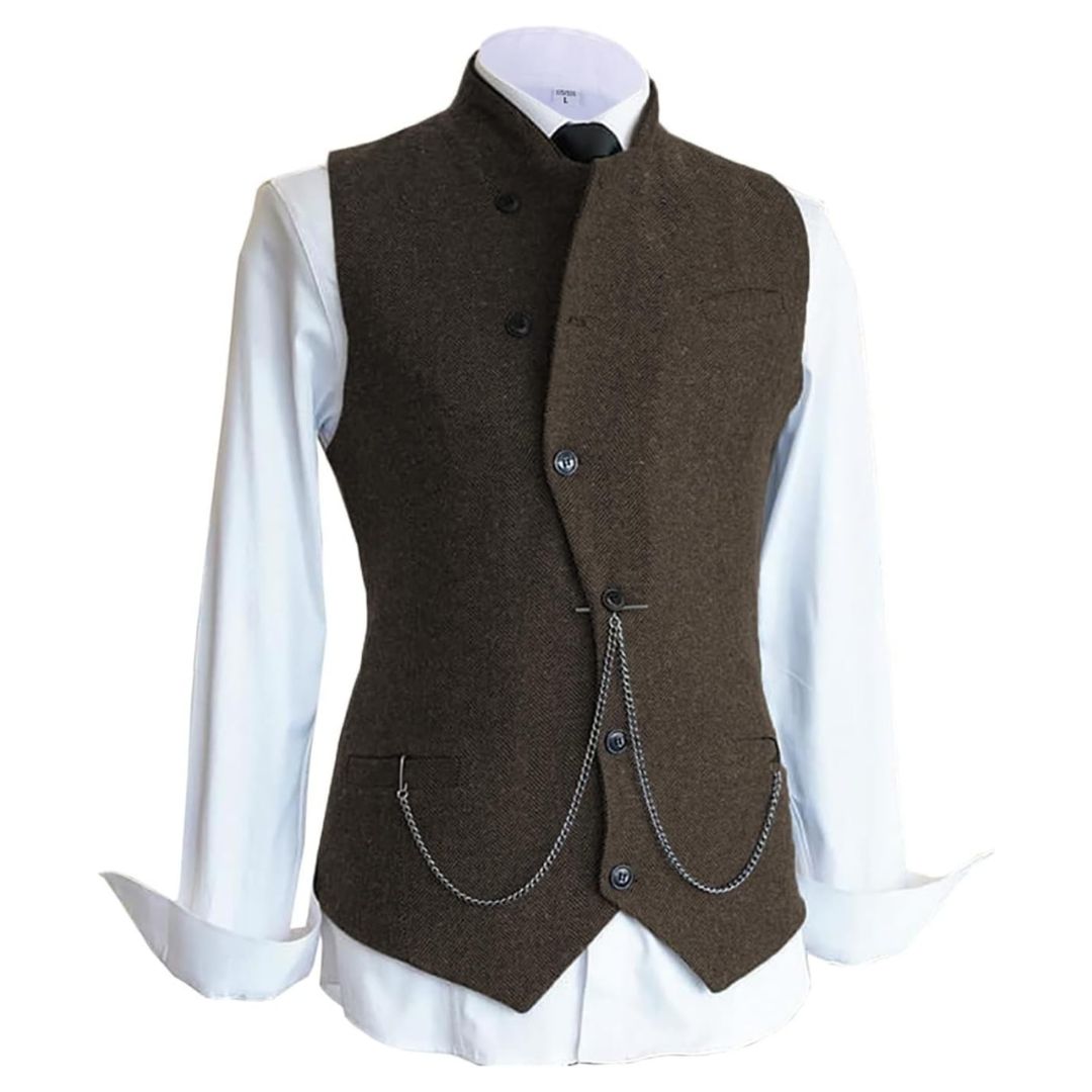 Daniel Traditional Vest – Wool Tweed Waistcoat with Tailored Fit-Coffee-State of Style