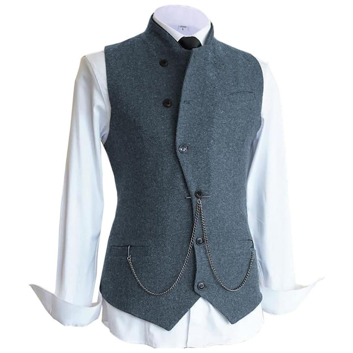 Daniel Traditional Vest – Wool Tweed Waistcoat with Tailored Fit-Light Blue-State of Style