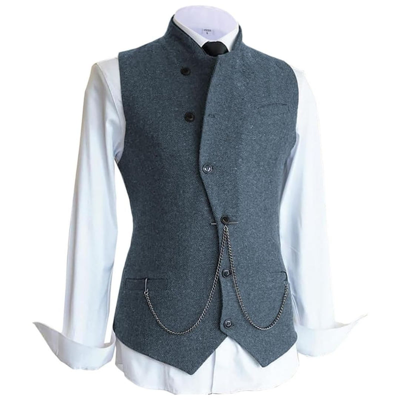Daniel Traditional Vest – Wool Tweed Waistcoat with Tailored Fit-Light Blue-State of Style
