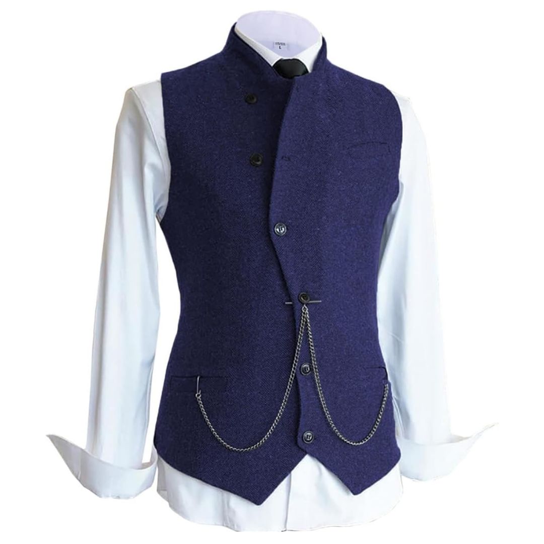 Daniel Traditional Vest – Wool Tweed Waistcoat with Tailored Fit-Royal Blue-State of Style