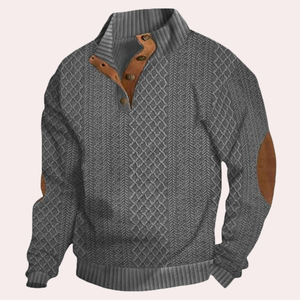 Dany - Warm Casual Men's Sweater with Button Closure-Grey-S-State of Style
