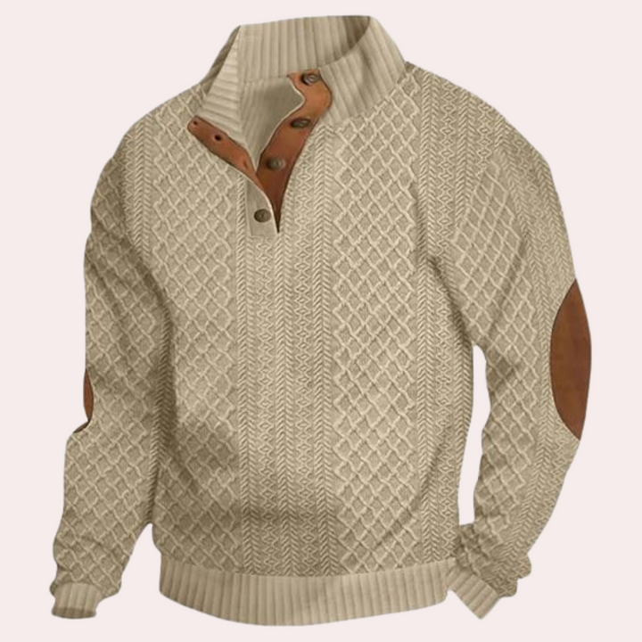 Dany - Warm Casual Men's Sweater with Button Closure-Khaki-S-State of Style