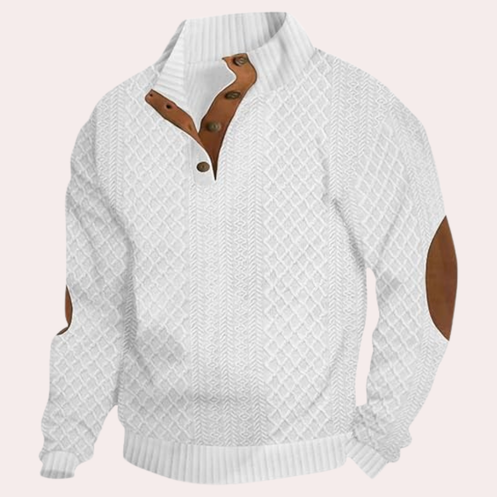 Dany - Warm Casual Men's Sweater with Button Closure-White-S-State of Style
