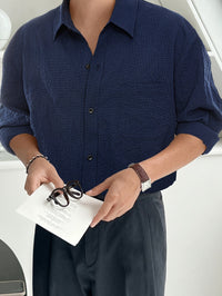 Dark Blue Men's Shirt with Breast Pocket - Milo-S-State of Style