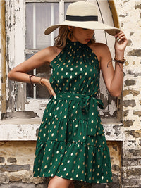 Dark Green Flared Mini Dress with Golden Details – Mae-XS-State of Style