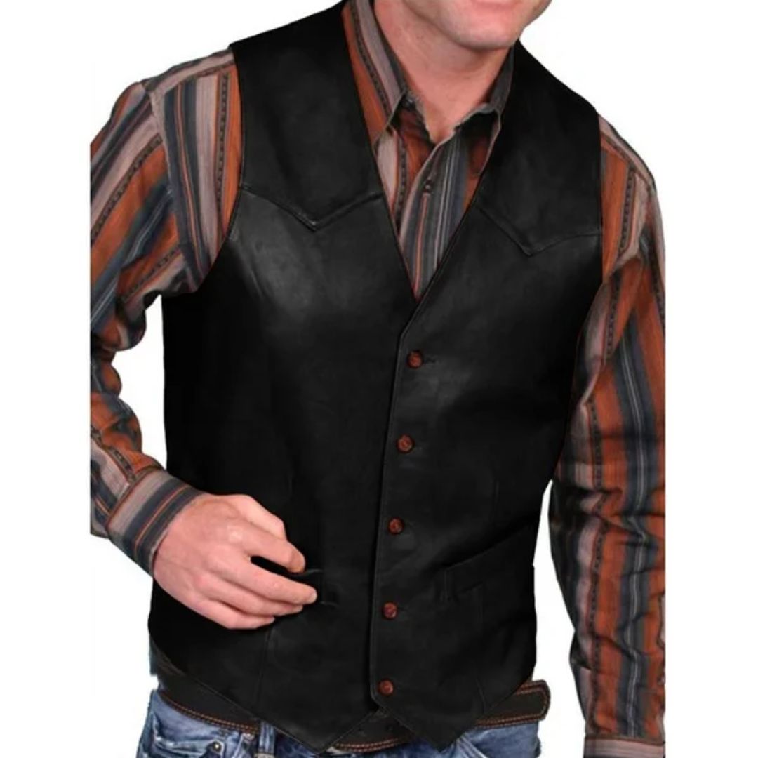 David Traditional Vest – Retro-Style Waistcoat with Buttoned V-Neck-Black-M-State of Style