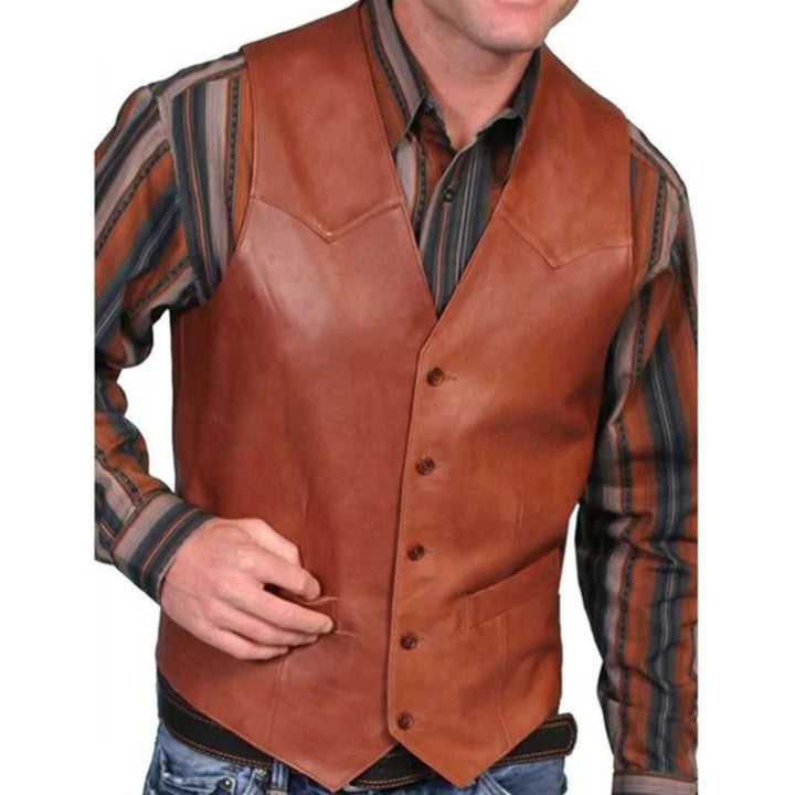 David Traditional Vest – Retro-Style Waistcoat with Buttoned V-Neck-Brown-M-State of Style