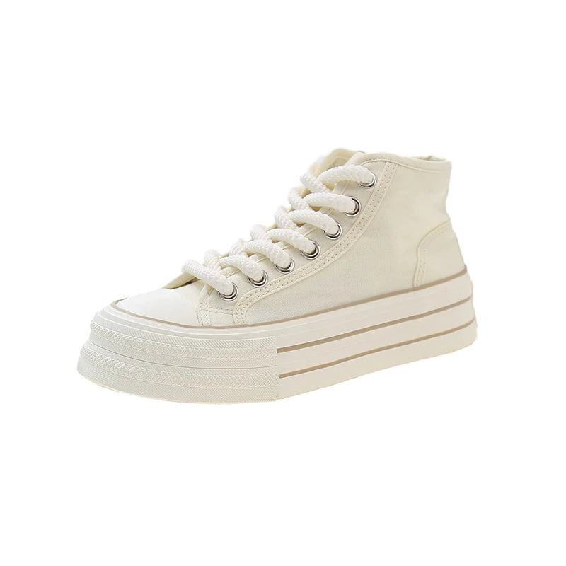 Dazzle Dash Sneakers – Trendy High-Top Canvas Platform Shoes-Beige-6.0 (23.5cm)-State of Style