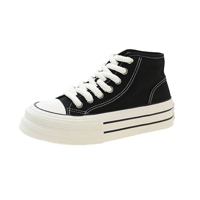 Dazzle Dash Sneakers – Trendy High-Top Canvas Platform Shoes-Black-6.0 (23.5cm)-State of Style
