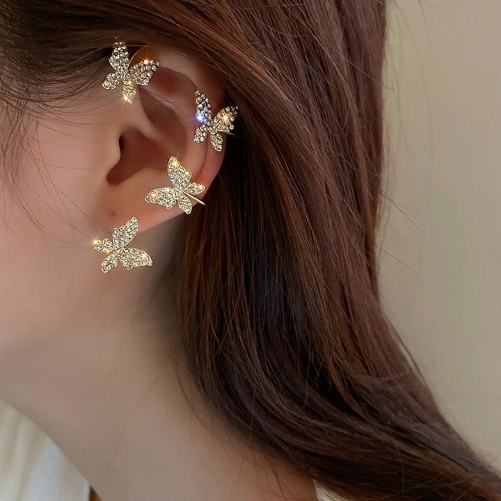 Dazzling Crystal Butterfly Earrings-Gold-State of Style
