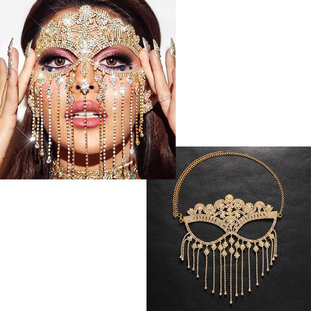 Dazzling Veil Mask | Masquerade Face Jewellery-Type A: Glow Colour-State of Style