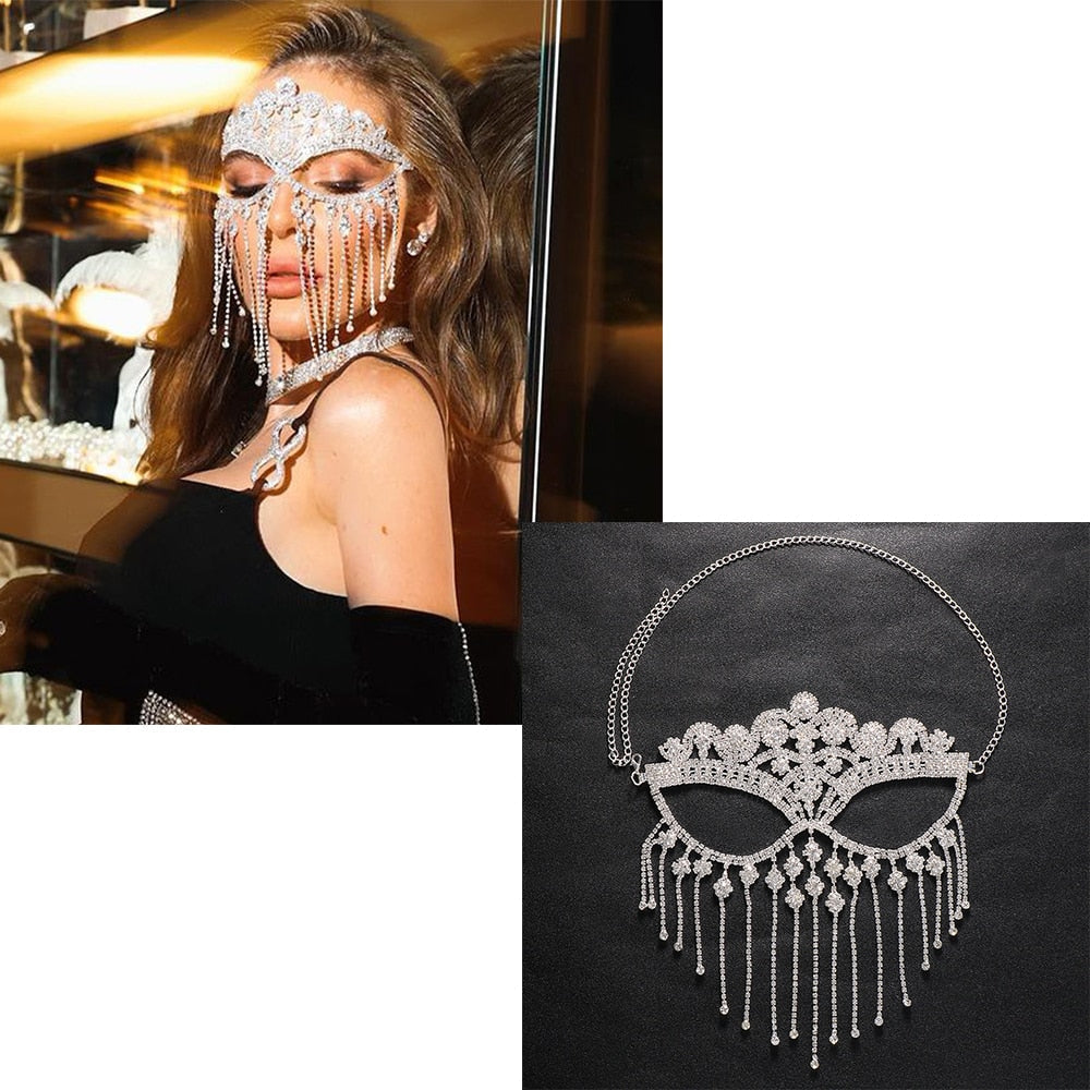 Dazzling Veil Mask | Masquerade Face Jewellery-Type A: Glow Colour-State of Style