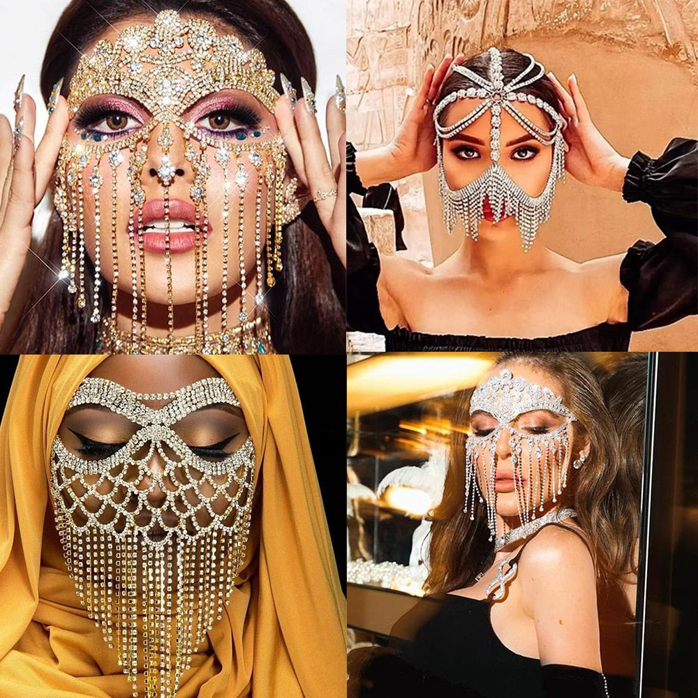 Dazzling Veil Mask | Masquerade Face Jewellery-Type A: Glow Colour-State of Style