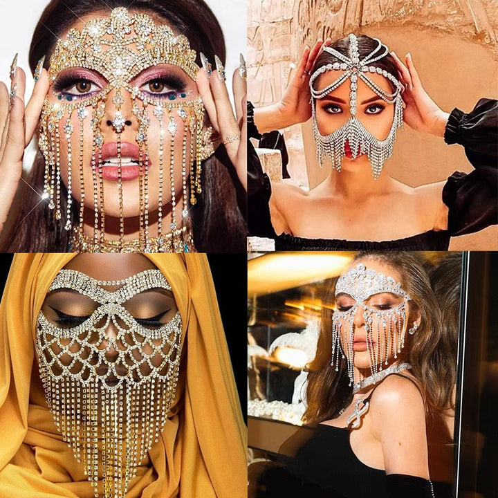 Dazzling Veil Mask | Masquerade Face Jewellery-Type A: Glow Colour-State of Style