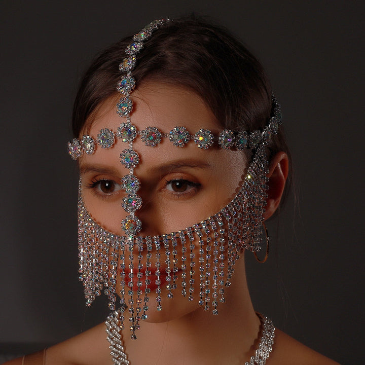 Dazzling Veil Mask | Masquerade Face Jewellery-Type B: Silver-State of Style