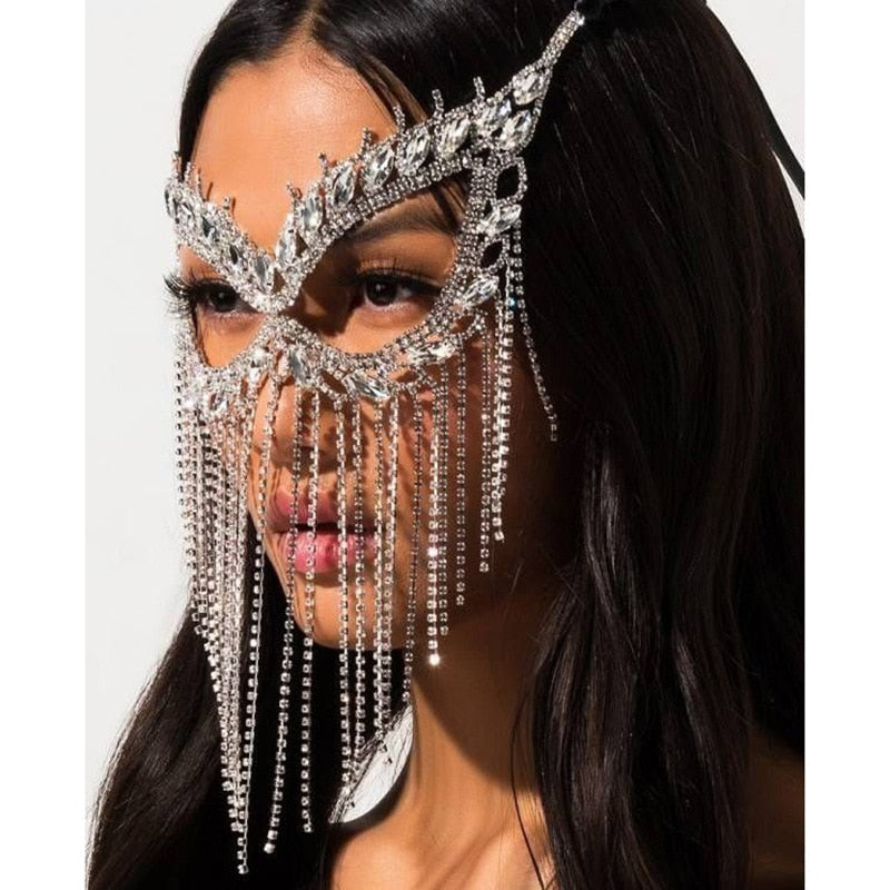 Dazzling Veil Mask | Masquerade Face Jewellery-Type D: Silver-State of Style