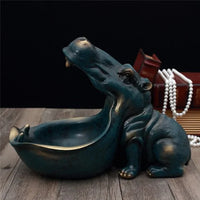 Decorative Hippopotamus Desk Storage Box - HippoStash-A - Hippopotamus marble blue-Small 20.00 x 11.00 x 17.00 cm-State of Style