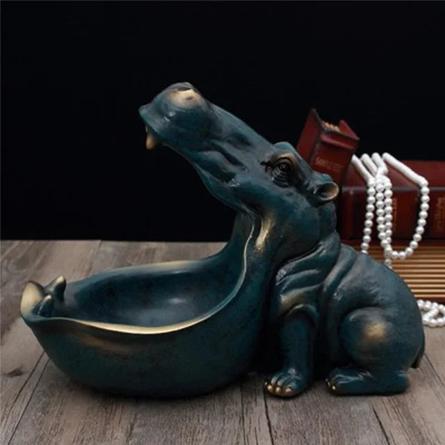 Decorative Hippopotamus Desk Storage Box - HippoStash-A - Hippopotamus marble blue-Small 20.00 x 11.00 x 17.00 cm-State of Style