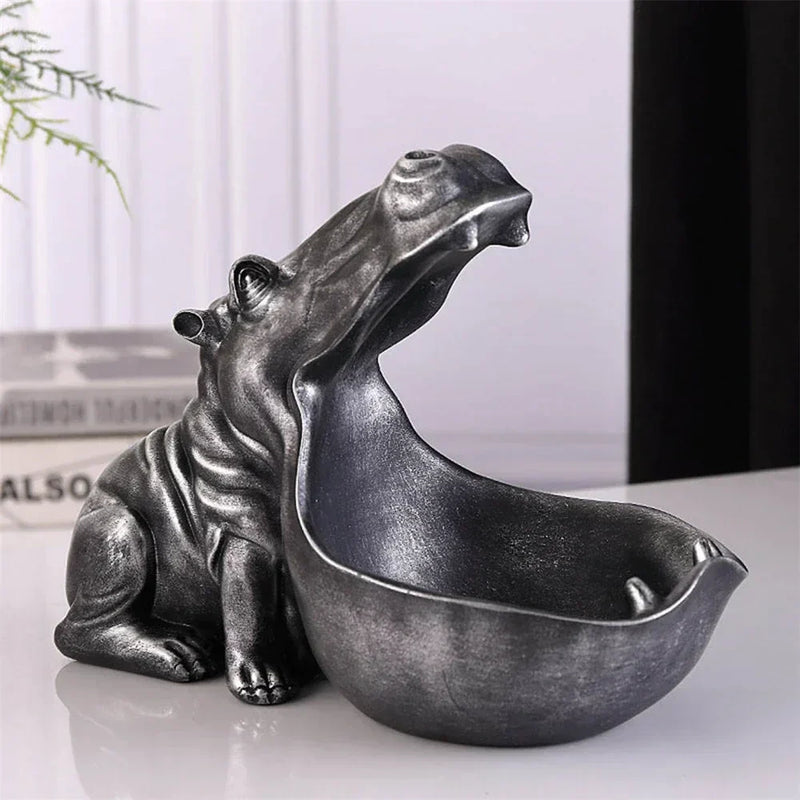 Decorative Hippopotamus Desk Storage Box - HippoStash-A - Hippopotamus marble blue-Small 20.00 x 11.00 x 17.00 cm-State of Style