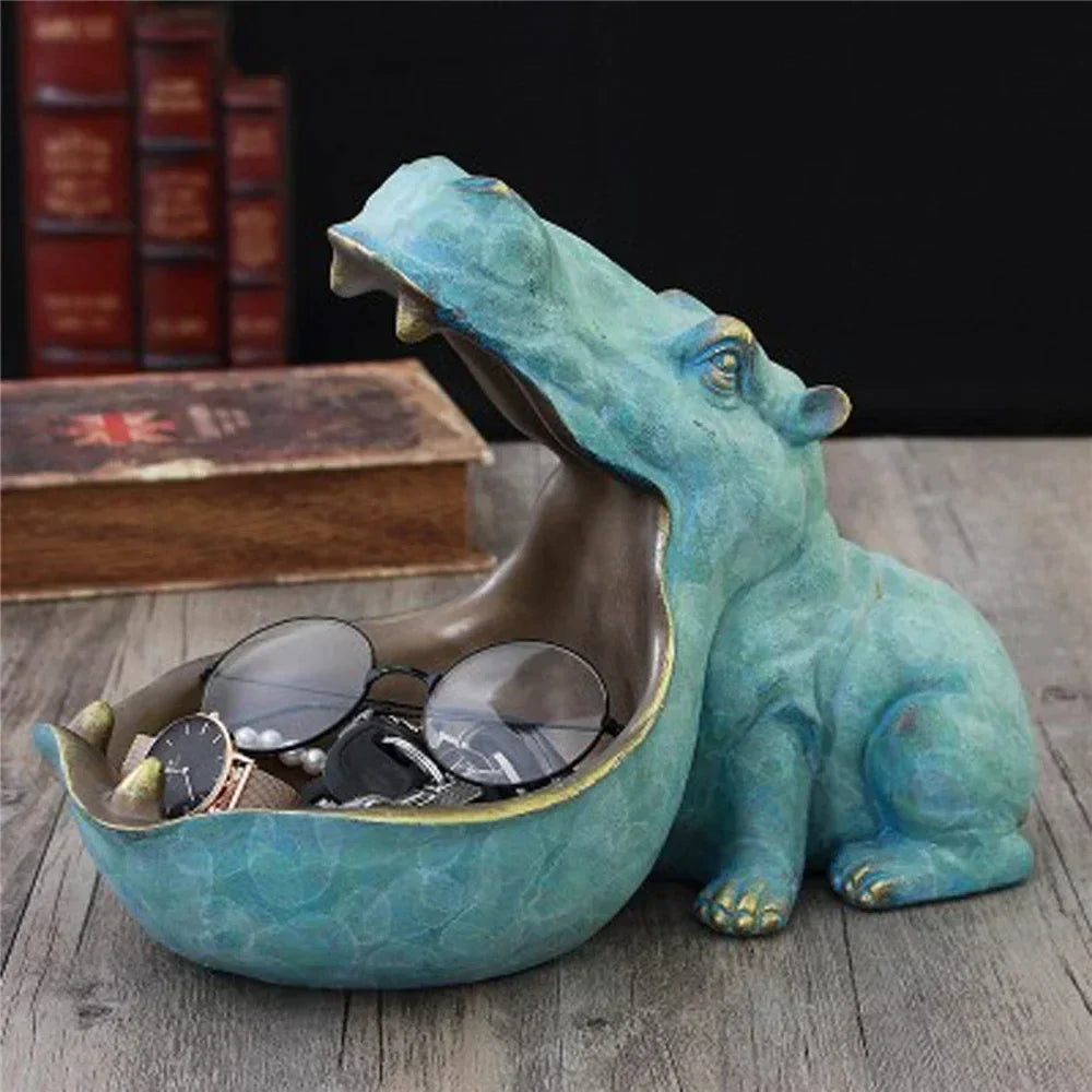 Decorative Hippopotamus Desk Storage Box - HippoStash-A - Hippopotamus marble blue-Small 20.00 x 11.00 x 17.00 cm-State of Style