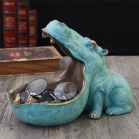 Decorative Hippopotamus Desk Storage Box - HippoStash-B - Hippo blue-Small 20.00 x 11.00 x 17.00 cm-State of Style