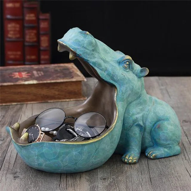 Decorative Hippopotamus Desk Storage Box - HippoStash-B - Hippo blue-Small 20.00 x 11.00 x 17.00 cm-State of Style