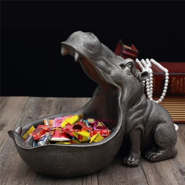 Decorative Hippopotamus Desk Storage Box - HippoStash-C - Hippopotamus silver-Small 20.00 x 11.00 x 17.00 cm-State of Style