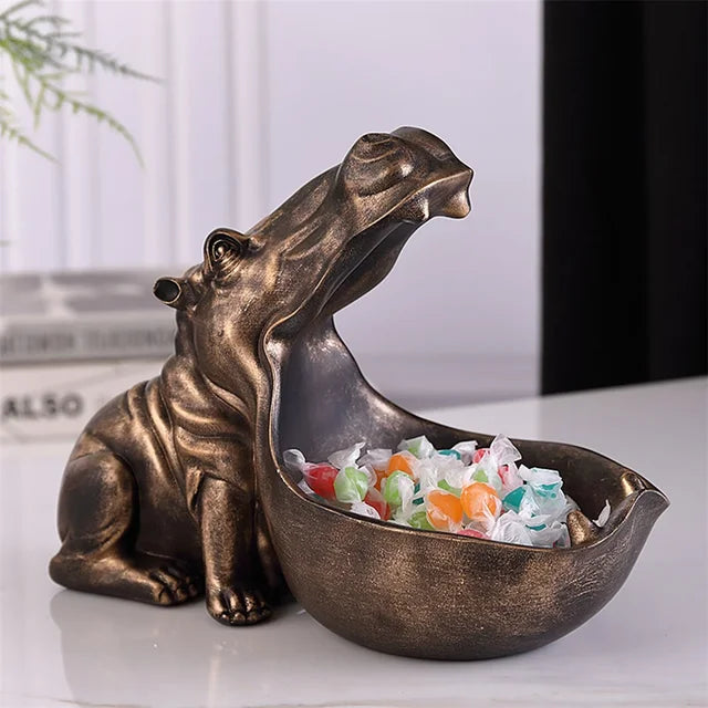 Decorative Hippopotamus Desk Storage Box - HippoStash-D - Hippo gold-Small 20.00 x 11.00 x 17.00 cm-State of Style