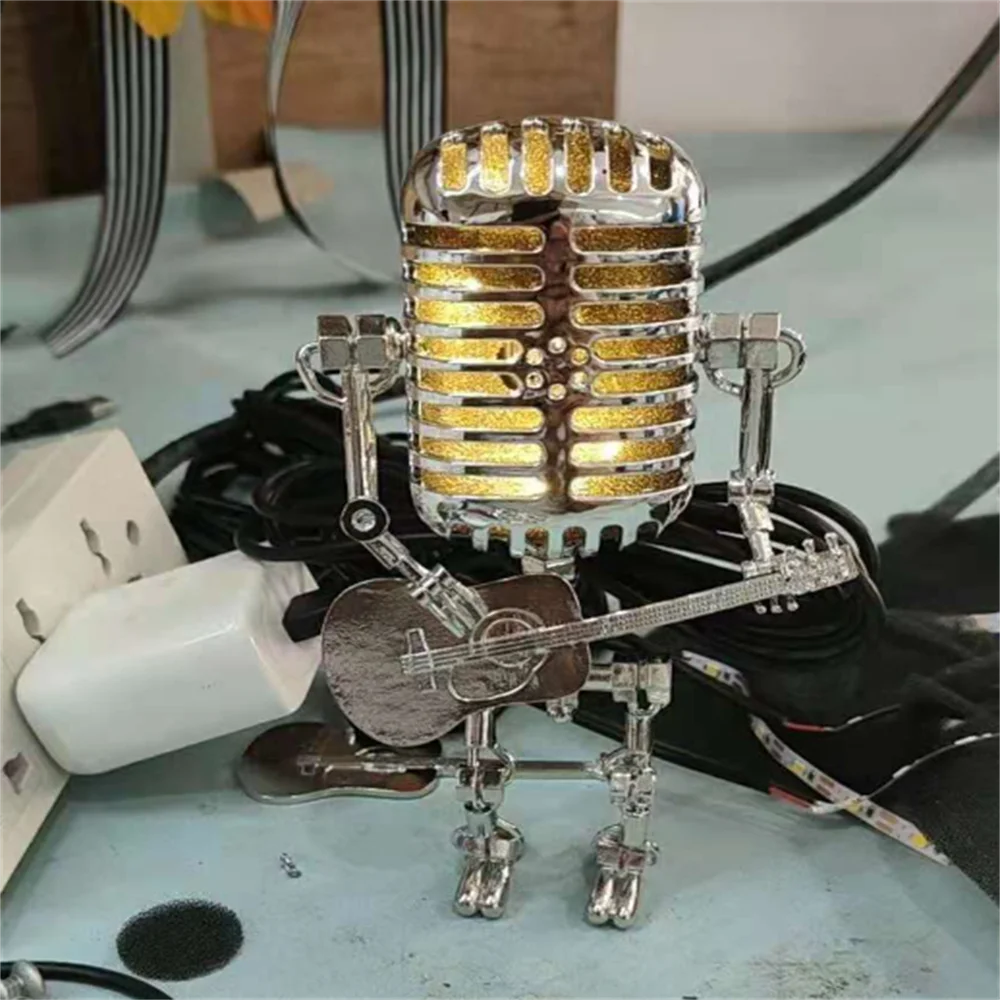 Decorative Microphone Robot Lamp with Guitar – Max-Black-State of Style