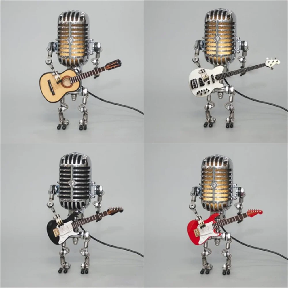 Decorative Microphone Robot Lamp with Guitar – Max-Black-State of Style