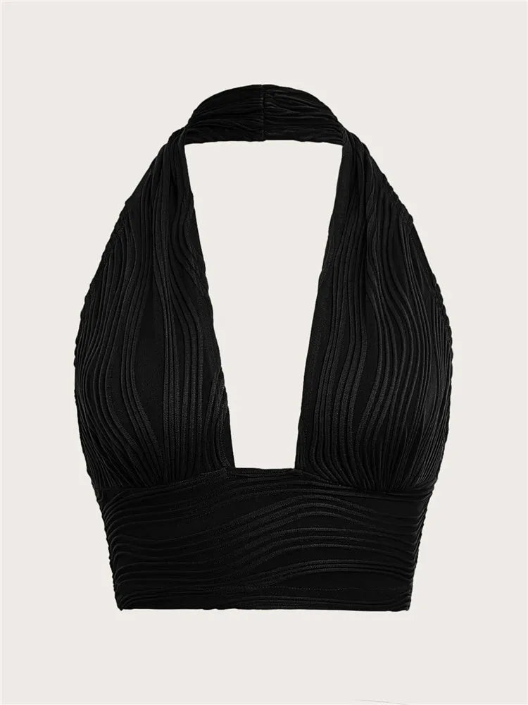 Deep-Cut Halter Top with Open Back – Liora-Black-S-State of Style