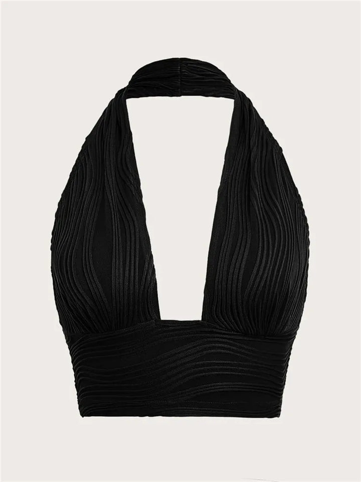 Deep-Cut Halter Top with Open Back – Liora-Black-S-State of Style