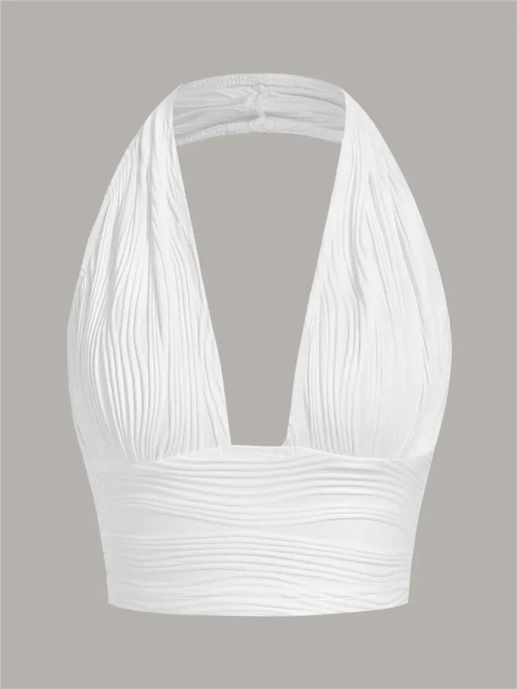 Deep-Cut Halter Top with Open Back – Liora-White-S-State of Style