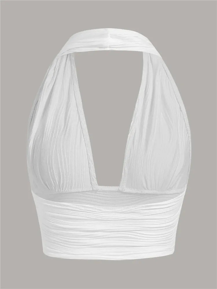 Deep-Cut Halter Top with Open Back – Liora-White-S-State of Style