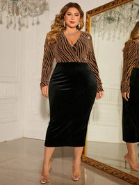 Deep V Sequined Plus Size Wrap Party Dress-XL-State of Style