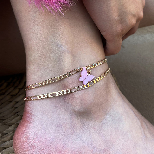 Delicate Beaded Snake Anklet | Elegant Foot Jewellery-Butterfly Gold-State of Style