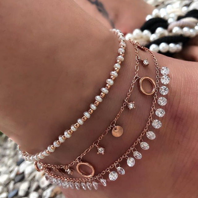 Delicate Beaded Snake Anklet | Elegant Foot Jewellery-Butterfly Gold-State of Style