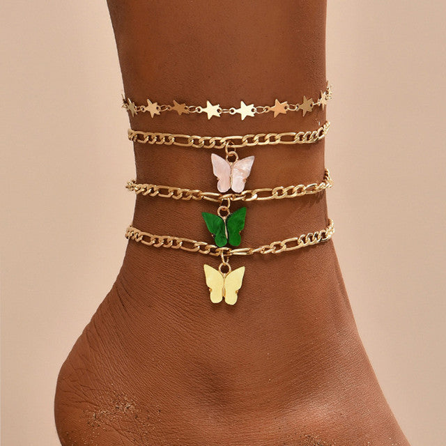 Delicate Beaded Snake Anklet | Elegant Foot Jewellery-Butterfly Gold-State of Style